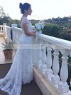 V-neck Trumpet/Mermaid Watteau Train Lace Elastic Woven Satin Appliques Lace Wedding Dresses #DOB00021460