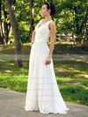 V-neck A-line Floor-length Chiffon Ruffles Wedding Dresses #DOB00021463