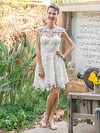 Scoop Neck A-line Knee-length Lace Ruffles Wedding Dresses #DOB00021472