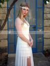 V-neck A-line Sweep Train Chiffon Appliques Lace Wedding Dresses #DOB00021483