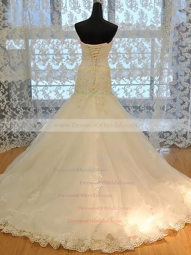 Sweetheart Trumpet/Mermaid Court Train Satin Tulle Lace Wedding Dresses #DOB00021489