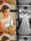 Scoop Neck A-line Court Train Lace Satin Tulle Appliques Lace Wedding Dresses #DOB00021498