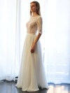 Scoop Neck A-line Floor-length Lace Chiffon Appliques Lace Wedding Dresses #DOB00021511