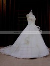 Online Ivory Tulle Appliques Lace Sweetheart Chapel Train Wedding Dresses #DOB00021632