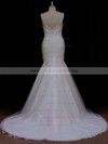 Trumpet/Mermaid Ivory Tulle Appliques Lace Scoop Neck Open Back Wedding Dresses #DOB00021638