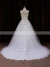 Court Train Ivory Tulle Appliques Lace Sweetheart Vintage Wedding Dresses #DOB00021639