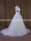 Designer Ivory Tulle Sweetheart with Sashes/Ribbons Chapel Train Wedding Dresses #DOB00021640