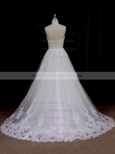 Backless A-line Ivory Tulle Beading Sweetheart Best Wedding Dresses #DOB00021641