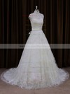 Unique Ivory Lace Sashes/Ribbons Court Train High Neck Wedding Dresses #DOB00021642
