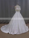 Ivory Scoop Neck Satin with Beading Court Train Modern Wedding Dresses #DOB00021645