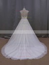 Custom Tulle Appliques Lace Scoop Neck Ivory Ball Gown Wedding Dresses #DOB00021646