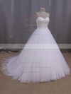 White Tulle Sweetheart Appliques Lace Court Train Top Wedding Dress #DOB00021679