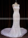 Backless Ivory V-neck with Buttons Trumpet/Mermaid Lace Wedding Dresses #DOB00021688