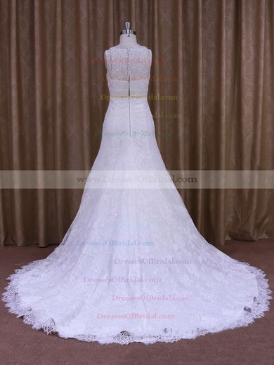 White Lace with Beading Scoop Neck Court Train Elegant Wedding Dresses #DOB00021697