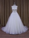 Ball Gown White Tulle Crystal Detailing Affordable V-neck Wedding Dresses #DOB00021699
