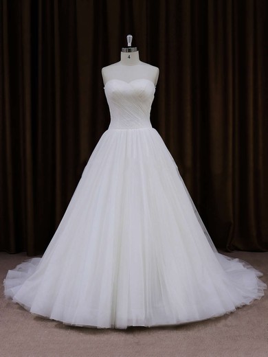 Beautiful Ivory Chapel Train Tulle Ruffles Sweetheart Wedding Dresses #DOB00021701