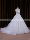Cathedral Train Ivory Open Back Tulle Appliques Lace Sweetheart Wedding Dresses #DOB00021704