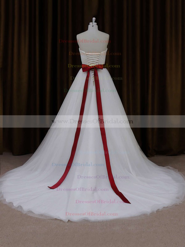 Ball Gown Ivory Lace-up Tulle Sashes/Ribbons Sweetheart Wedding Dress #DOB00021779