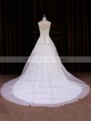 Ivory Chapel Train Tulle Appliques Lace Ball Gown Lace-up Wedding Dress #DOB00021785