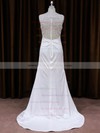 Sheath/Column Tulle Silk-like Satin Sequins V-neck White Wedding Dress #DOB00021787