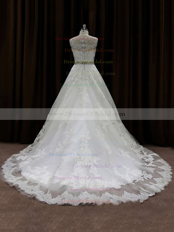 Princess Lace Appliques Simple Scoop Neck Ivory Wedding Dress #DOB00021791