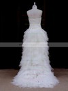 Ivory High Low Tulle with Appliques Lace Strapless Asymmetrical Wedding Dress #DOB00021802