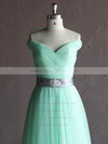 Great Off-the-shoulder Tulle Sashes/Ribbons Green A-line Wedding Dress #DOB00021806