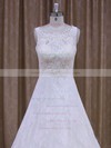 Latest Scoop Neck White Lace Appliques Court Train Wedding Dress #DOB00021828