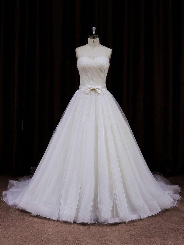 Sweetheart Sashes/Ribbons Chapel Train Ivory Tulle Best Wedding Dresses #DOB00021840