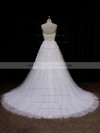 Ivory Tulle Appliques Lace Sweetheart Lace-up Chapel Train Wedding Dress #DOB00021849