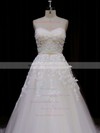 Ivory Tulle Appliques Lace Sweetheart Lace-up Chapel Train Wedding Dress #DOB00021849