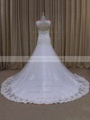 Sweetheart White Lace Tulle Appliques Lace Cap Straps Trumpet/Mermaid Wedding Dresses #DOB00021895