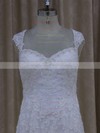 Sweetheart White Lace Tulle Appliques Lace Cap Straps Trumpet/Mermaid Wedding Dresses #DOB00021895