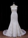 Chapel Train Ivory Lace Open Back Beading Trumpet/Mermaid Wedding Dresses #DOB00021926