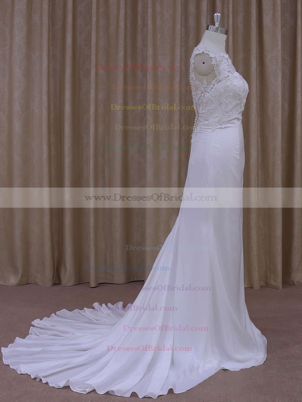 Ivory Lace Chiffon Sequins Scoop Neck Sheath/Column Wedding Dress #DOB00021942