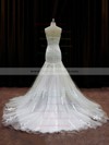 Trumpet/Mermaid Ivory Tulle Appliques Lace Chapel Train Gorgeous Wedding Dresses #DOB00021959