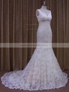 Inexpensive Court Train Ivory Lace Tulle Appliques Lace V-neck Wedding Dress #DOB00021964