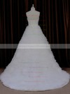 Sweetheart Ruffles Ivory Tulle Lace-up Court Train Wedding Dress #DOB00021989