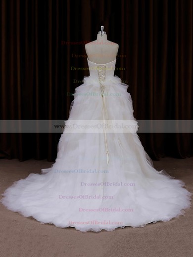 Sweetheart Lace-up Appliques Lace Princess Ivory Tulle Wedding Dress #DOB00021991