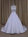 Online Ivory Satin Crystal Detailing Sweetheart Court Train Wedding Dresses #DOB00021686