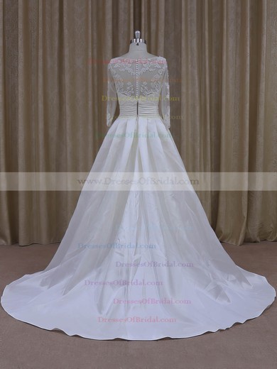 Princess Ivory Tulle Taffeta Long Sleeve Appliques Lace Scoop Neck Prom Dress #DOB00021781