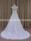 White Tulle Scoop Neck Appliques Lace Chapel Train Pretty Wedding Dress #DOB00021814