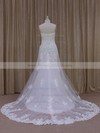 Vintage Sweep Train Tulle Appliques Lace Strapless White Wedding Dresses #DOB00021822