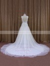 Elegant Ivory Tulle Appliques Lace V-neck Chapel Train Wedding Dress #DOB00021831