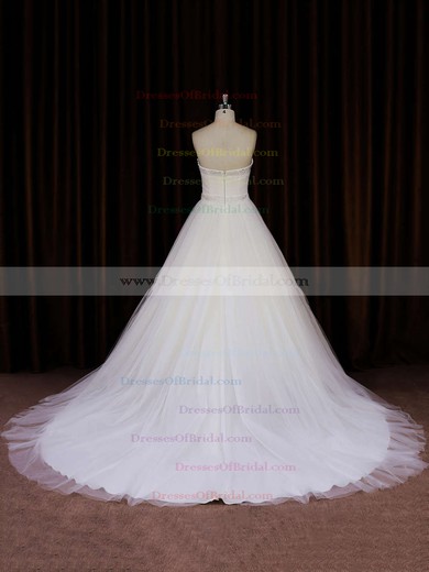Ivory Strapless Tulle Chapel Train with Beading Beautiful Wedding Dress #DOB00021833