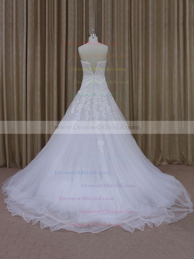 Tulle Court Train Appliques Lace Nice Sweetheart Ivory Wedding Dresses #DOB00021844