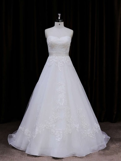 Princess Ivory Organza Appliques Lace Sweetheart Good Wedding Dresses #DOB00021848