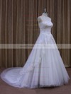 Strapless Tulle Appliques Lace A-line White Original Wedding Dresses #DOB00021864