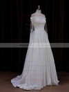 Off-the-shoulder Simple Long Sleeve Appliques Lace Ivory Taffeta Wedding Dresses #DOB00021883