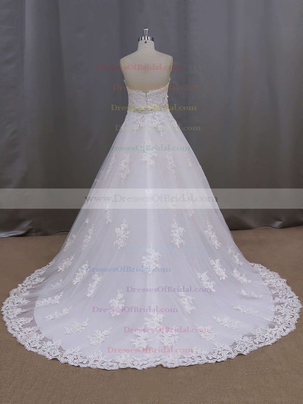 Ivory Tulle Appliques Lace Court Train Sweetheart Great Wedding Dresses #DOB00021886